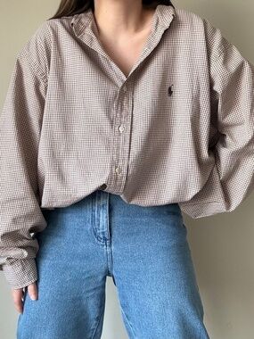 Vintage Ralph Lauren Checkered Button-Up Shirt in Chocolate Brown